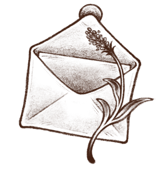 An illustration of an open envelope with a sprig of lavender beside